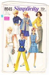8045 SIMPLICITY 1968 PLEAT SKIRT, BLOUSE, PANTS, SLEEVELESS JACKET PATTERN 14 UNCUT